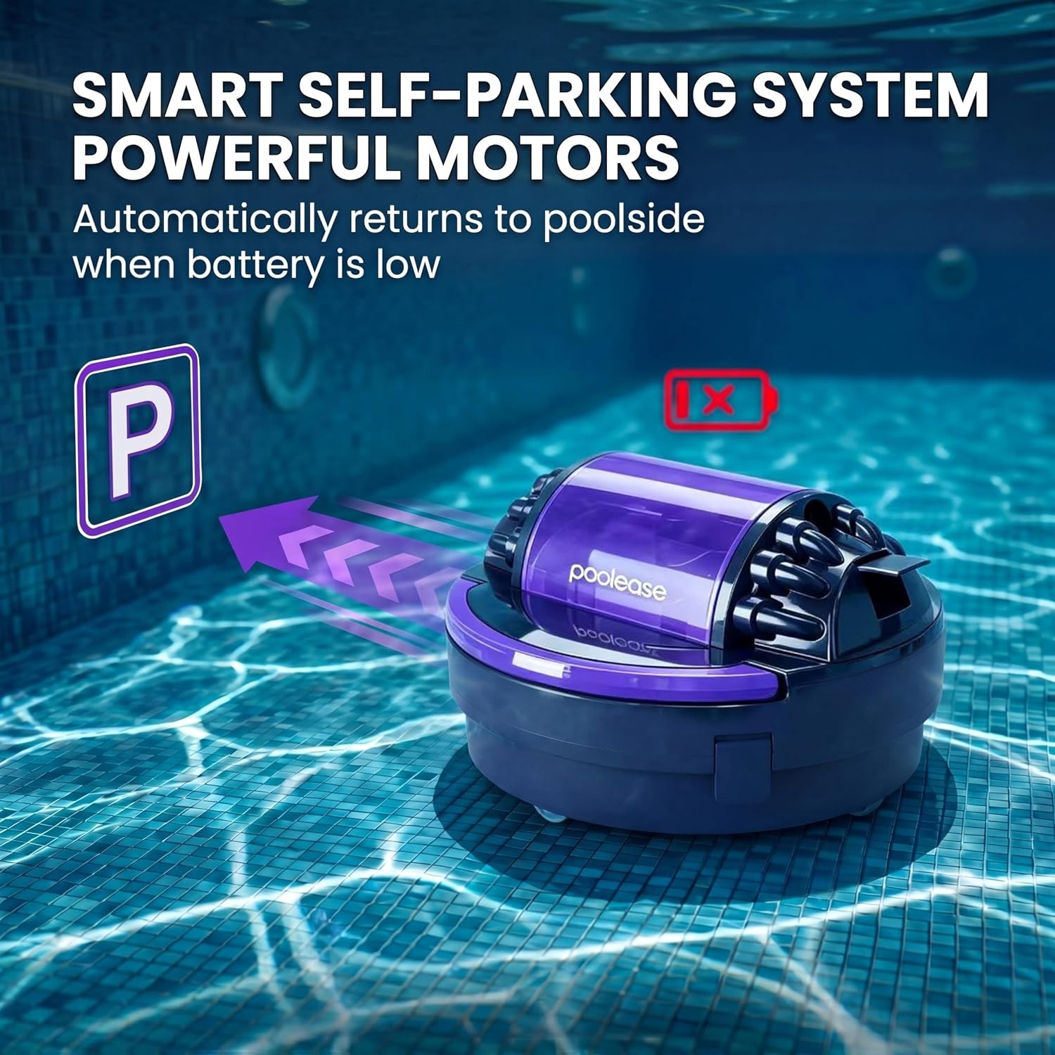 High-Power Dual-Motor Robotic Pool Cleaner with Self-Parking for Easy Use
