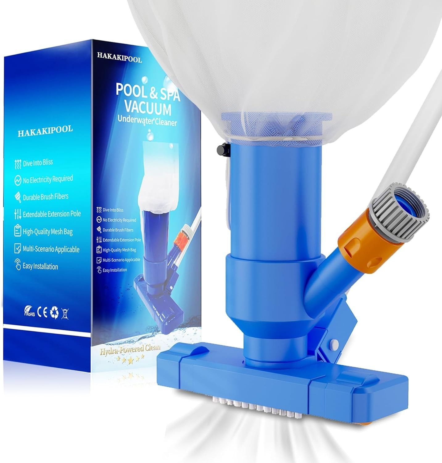 Handheld Pool Vacuum Cleaner with 52&Prime; Telescopic Pole – Sky Blue & Portable