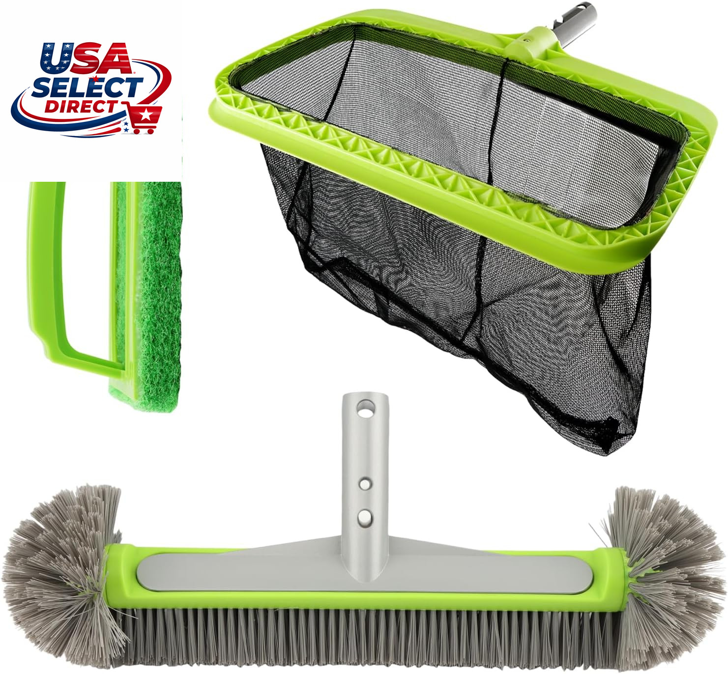 Swimming Pool Cleaning Kit with Leaf Skimmer, Brush, and Net