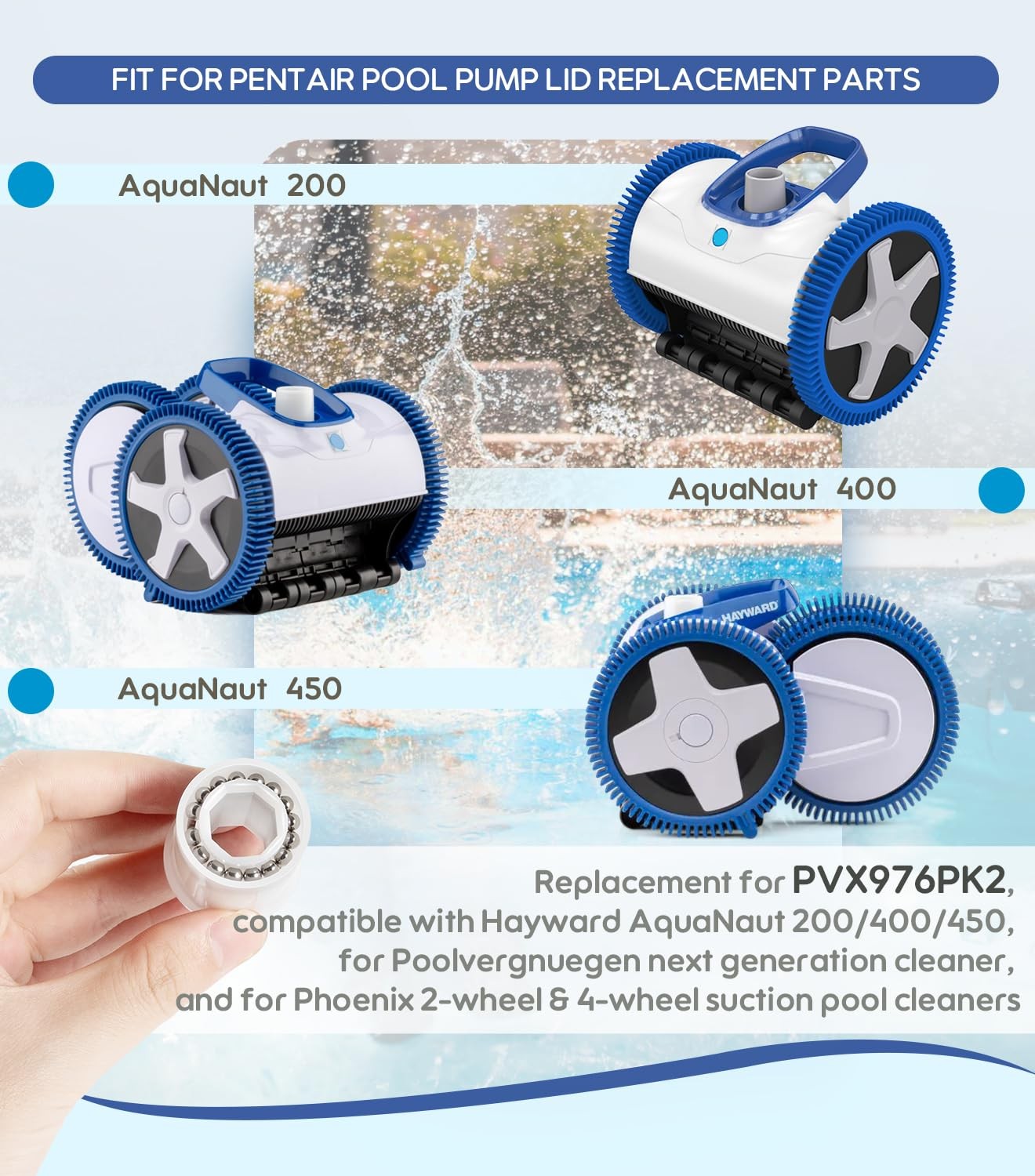 PVX976PK2 Wheel Bearings Repair Kit For Hayward AquaNaut 200/400/450 Phoenix