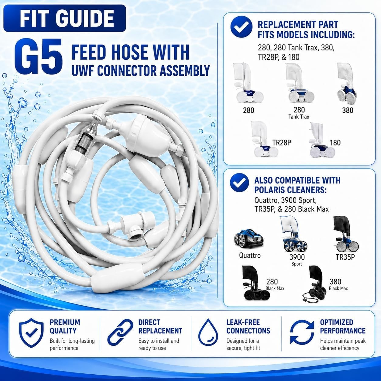 NEW! MCHNAI Replacement for Polaris 280 380 180 3900 G5 Feed Hose Kit UWF 32.8FT