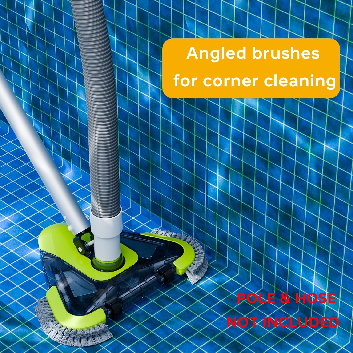 Upgrade Pool Vacuum Head with Wheels & Side Brushes, Universal Green