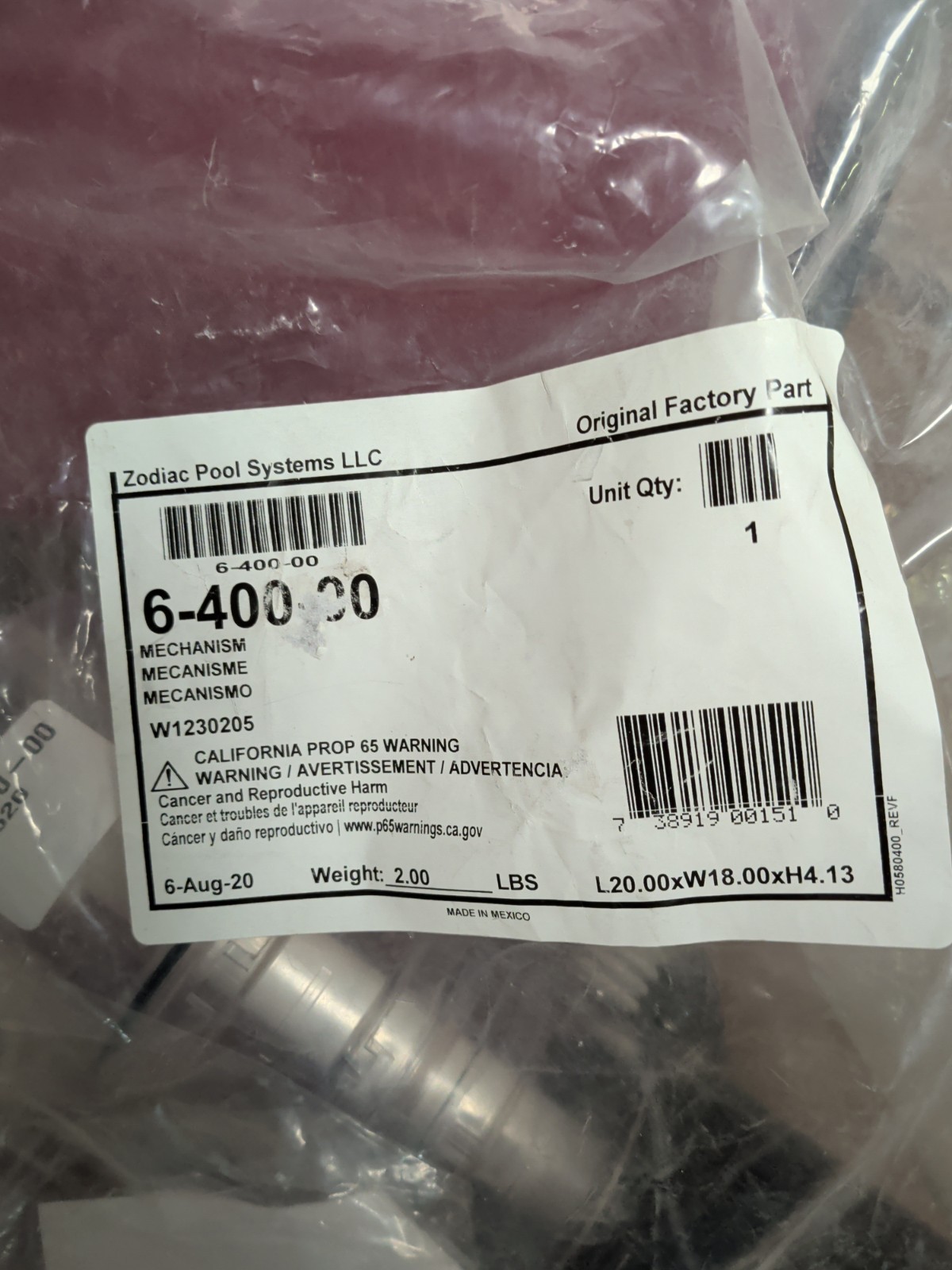 Zodiac Polaris 6-400-00 Mechanism for 165 / 65 Pool Cleaner Turbo Turtle