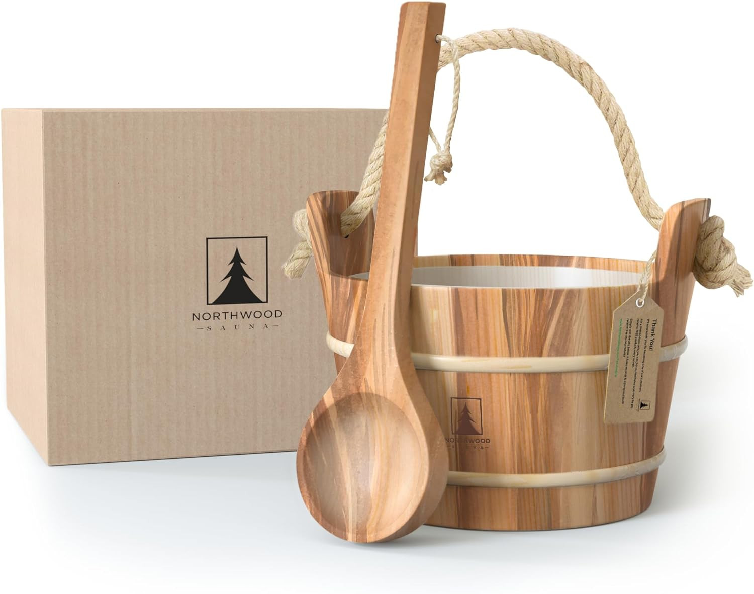 Sauna Bucket and Ladle Set Handmade Canadian Red Cedar 1 Gallon Rope Handle