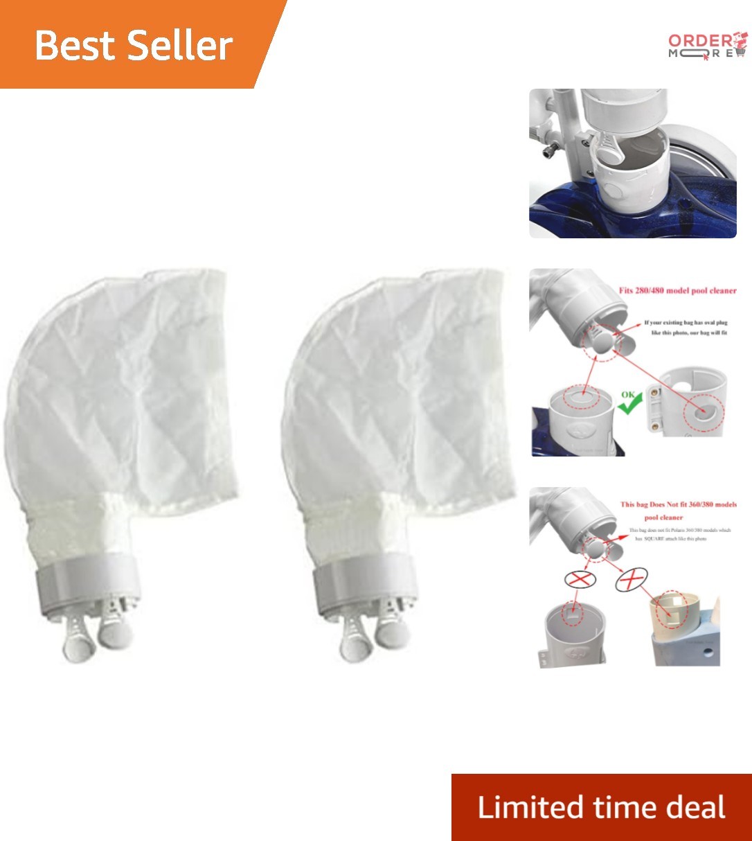 Pool Cleaner Sand and Silt Bag 2-Pack Replacement for Polaris 280/480
