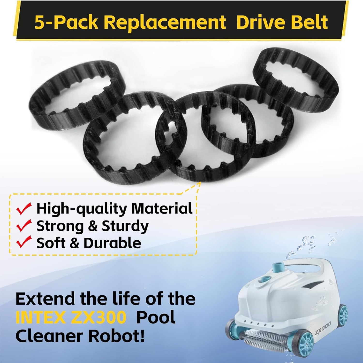5 Pcs Replacement Belts for INTEX ZX300 Automatic Pool Cleaner Robot, Belt Repla