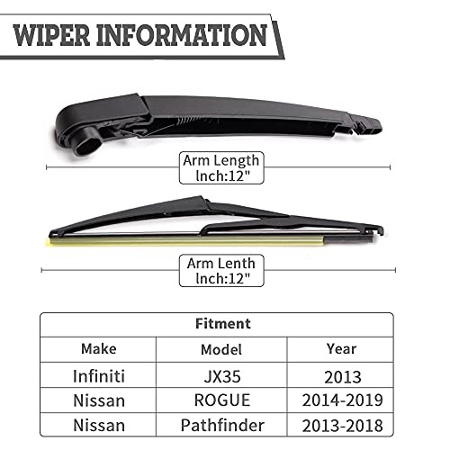 Rear Wiper Arm & Blade Kit,Exact-Fit Replacement for Nissan Rogue 2014-2020