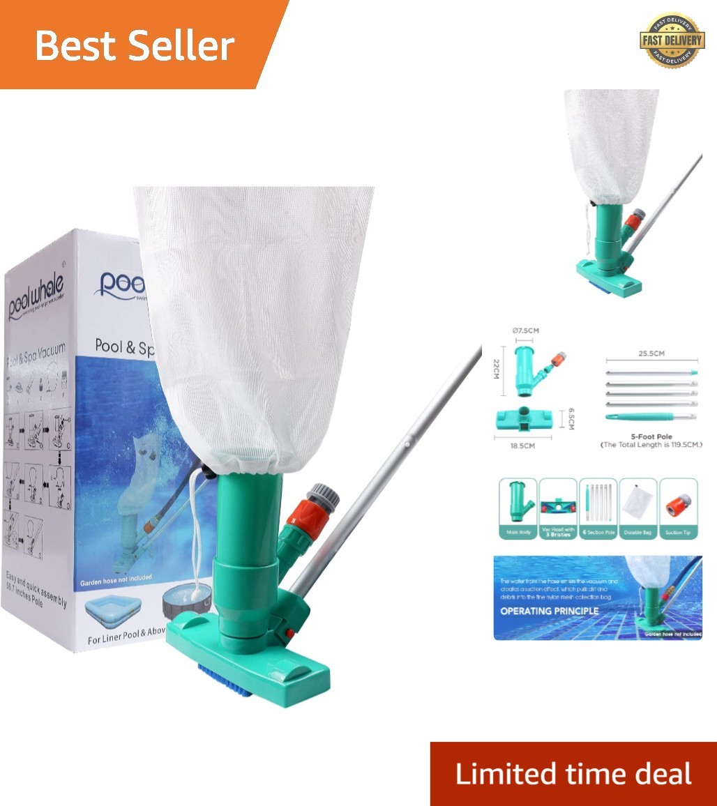 Effortless Portable Pool Vacuum Cleaner with 6 Section Pole – No Electric Needed