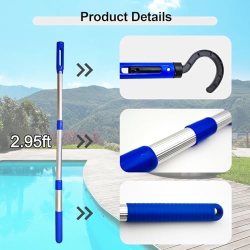 Telescopic Pole with Hook for Robotic Pool Cleaner – Adjustable 3-Section 3ft Al