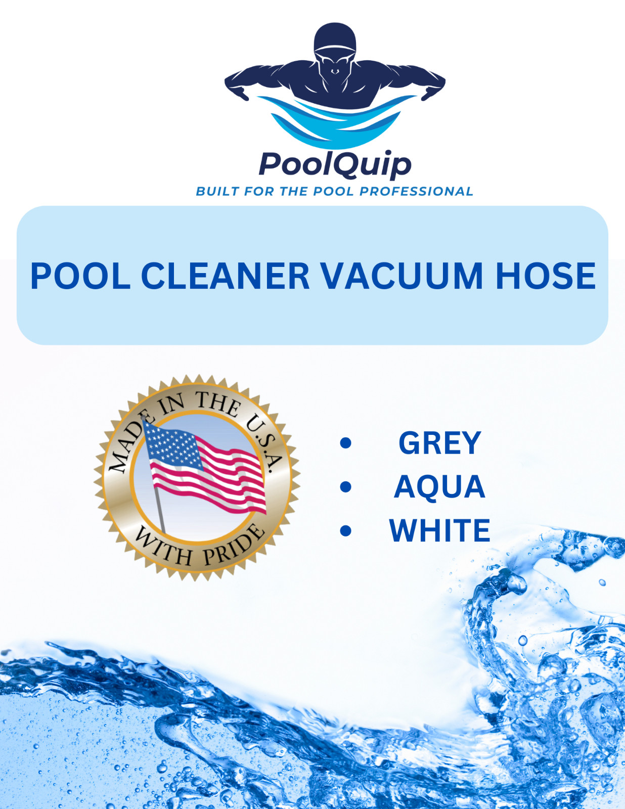 PoolQuip Grey Pool Cleaner Hose for Suction Pool Cleaners