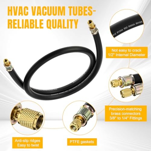 HVAC Refrigerant Charging Vacuum Hose, 6 ft, 800 Psi 3/8&Prime; to 1/4&Prime; Fittings