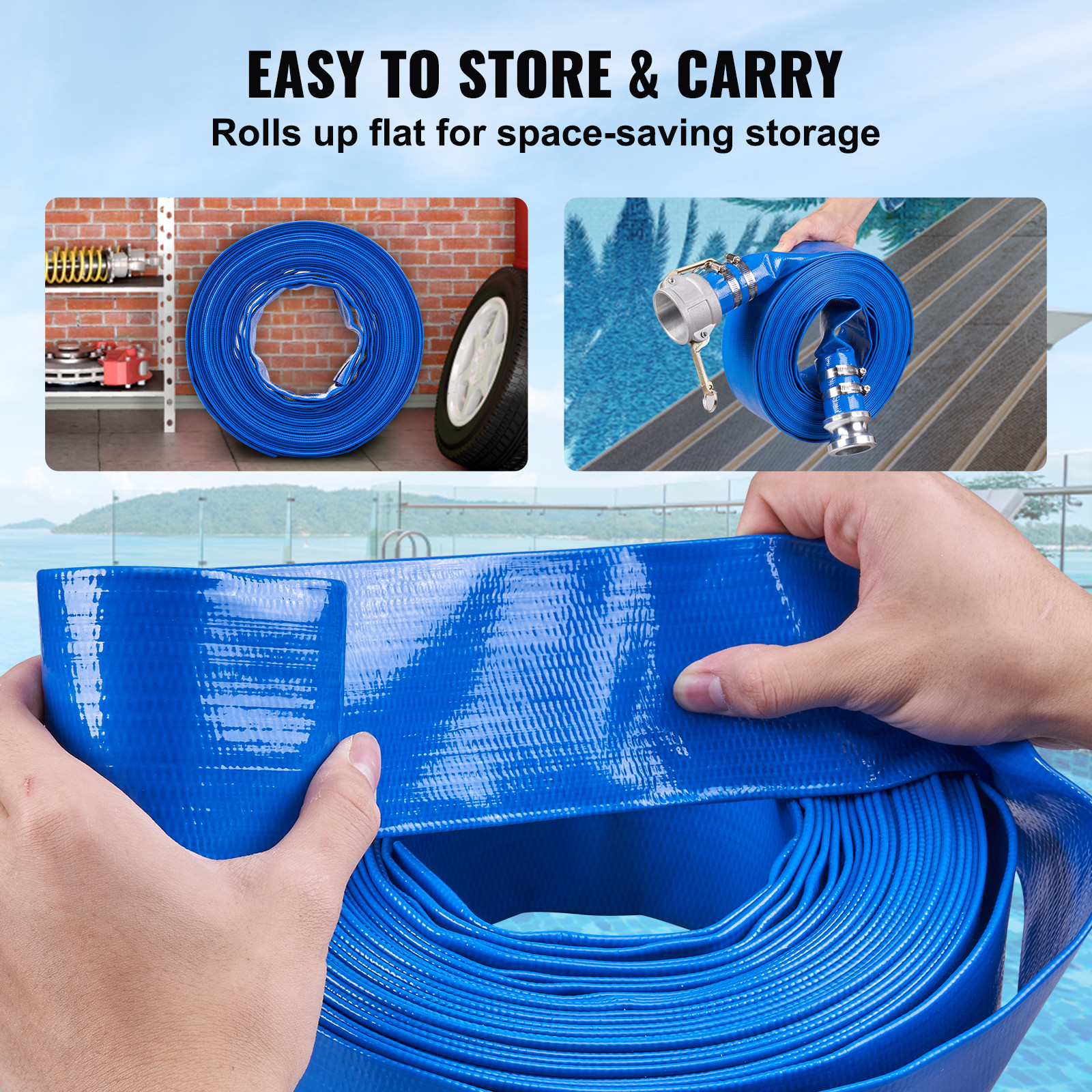 VEVOR Backwash Hose PVC Discharge Hose 2 in x 50 ft with Camlock C & E Fittings