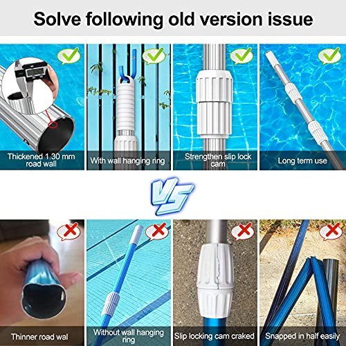 Professional 15 Foot Swimming Pool Pole Telescopic Aluminum Fits Pool 15 feet