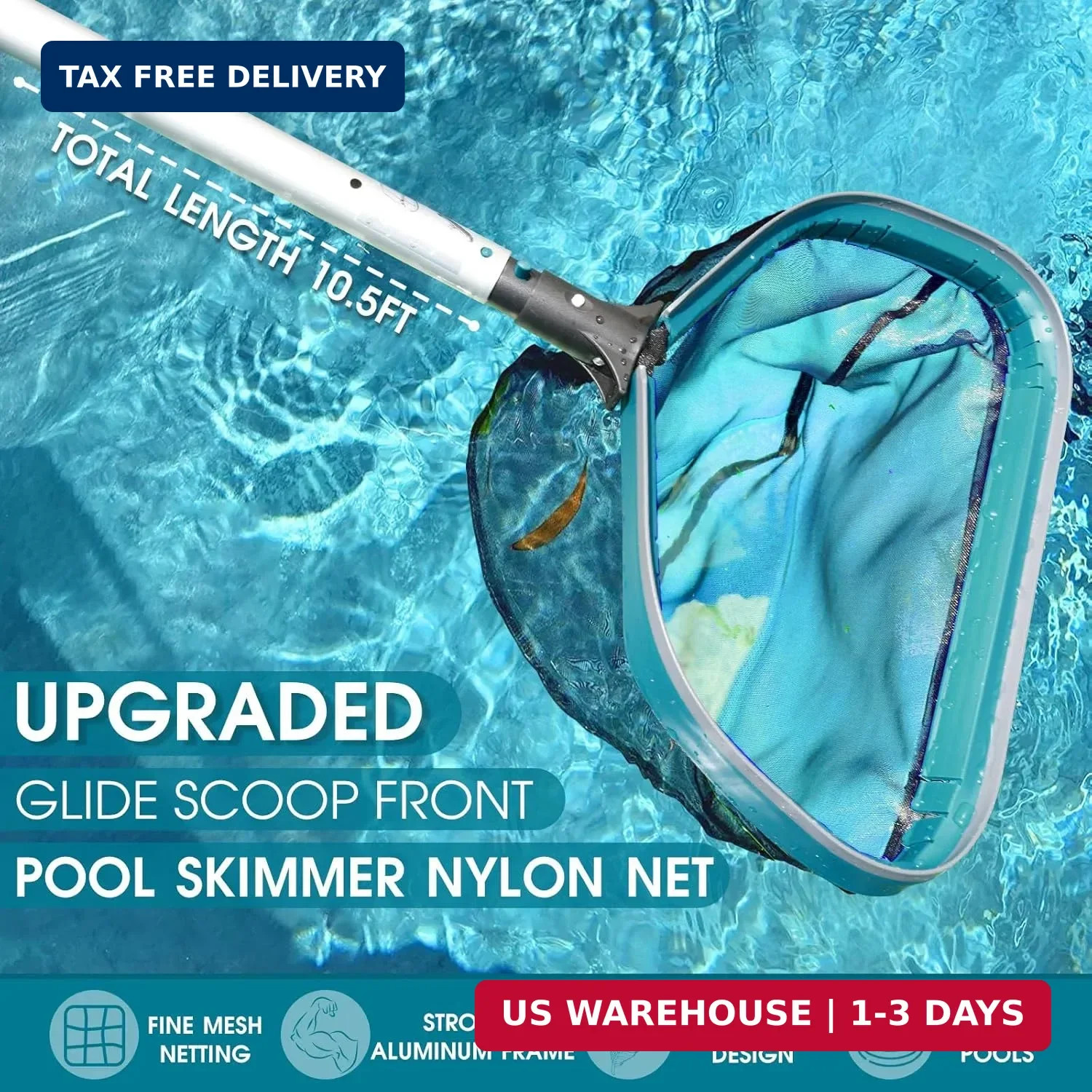 Swimming Pool Cleaning Kit – Aluminum Frame Skimmer Net with 10Ft Adjustable Pol