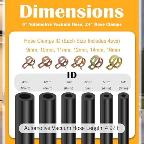 6PCS 5Ft Silicone Vacuum Hose Automotive,Vacuum Lines Automotive Kit Black