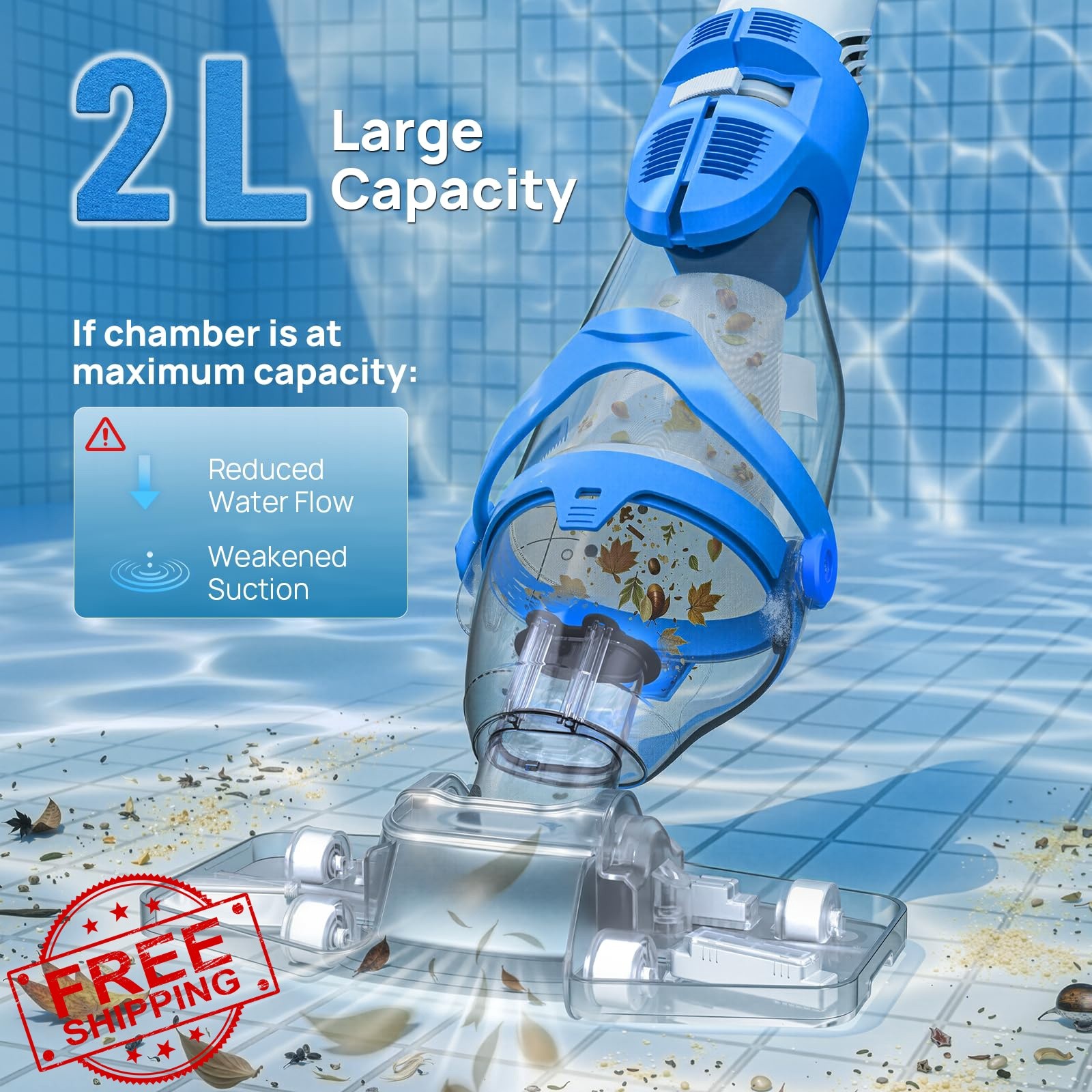 Consciot Pool Vacuum Blue White 22 GPM Telescopic Pole