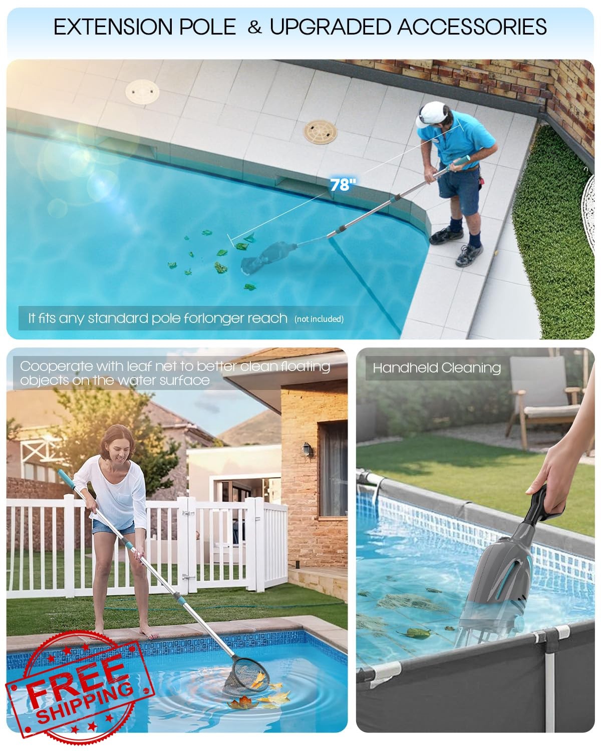 VERVEWAVE Pool Vacuum Light Gray