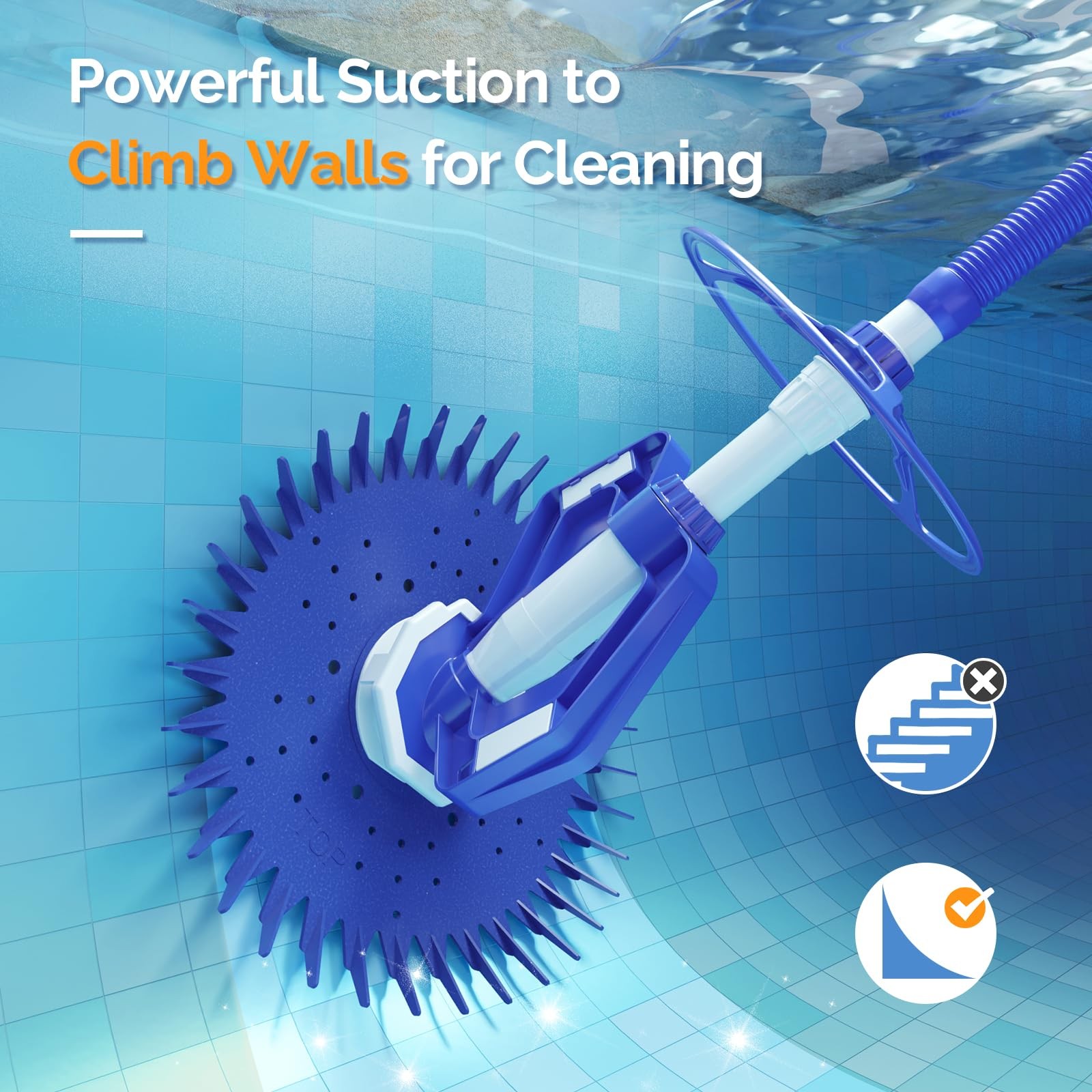 VINGLI Pool Vacuum Cleaner Automatic Sweeper Swimming Navy Blue&White
