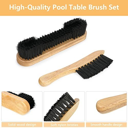 Billiard Pool Table Brush Set – 5 Piece Felt Cleaner, Wooden Brushes & Lint Roll