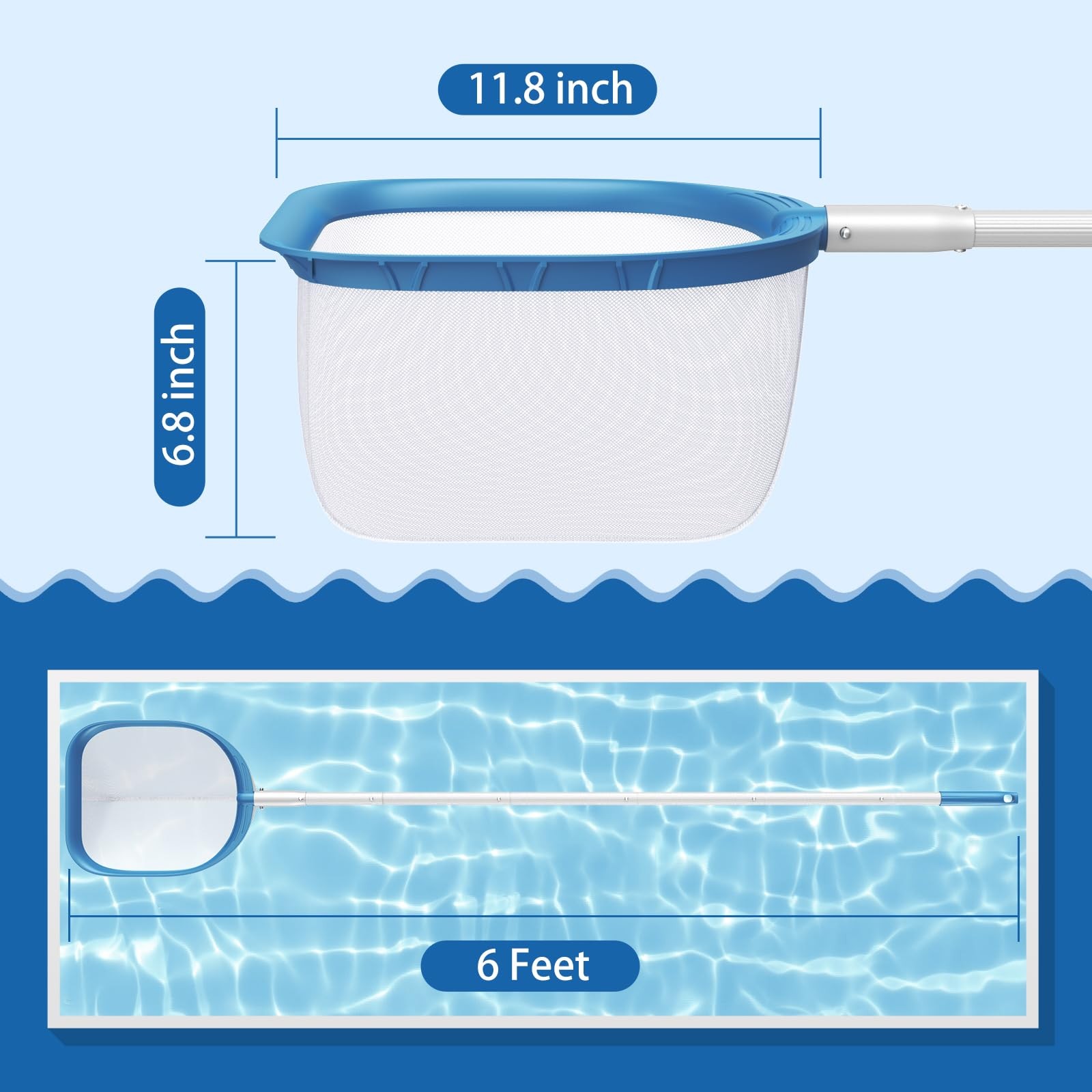 Professional Pool Skimmer Net 6 Feet with Aluminum Poles for Fast Debris Removal