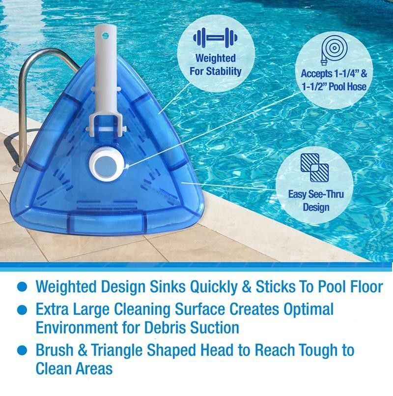 Weighted Clear Triangle Head Pool Vacuum Swivel Fitting 1-1/4&Prime; & 1-1/2&Prime; Hose Fit