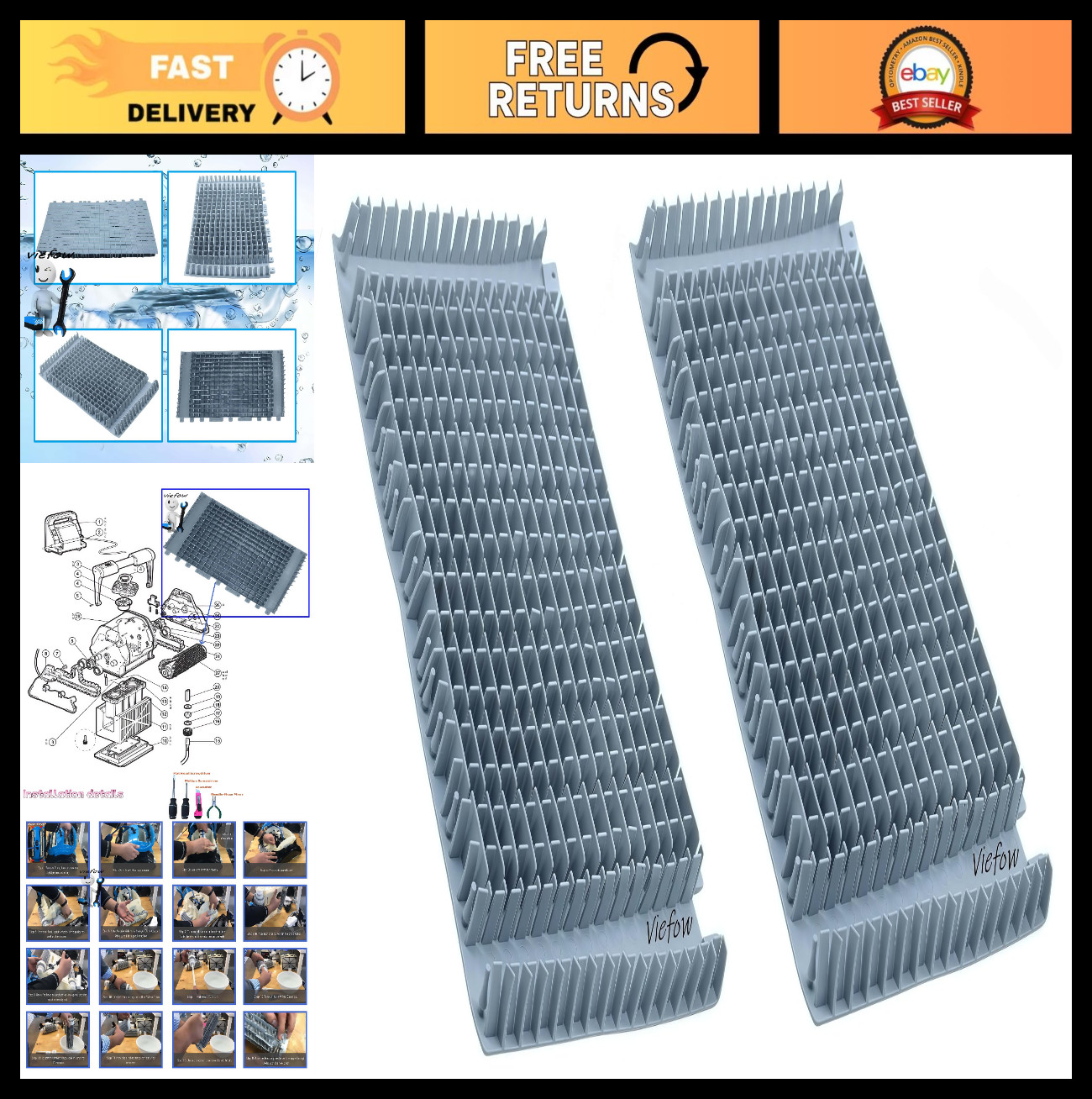 Front & Rear Brush Set for Robot Swimming Pool Cleaners – Replacement Parts for