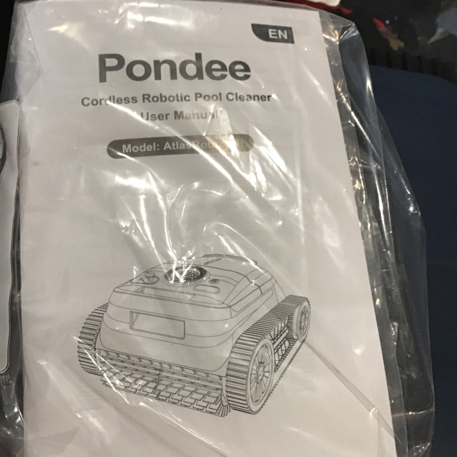 Pondee Atlas Pro Cordless Robotic Pool Cleaner Black Blue with Instructions