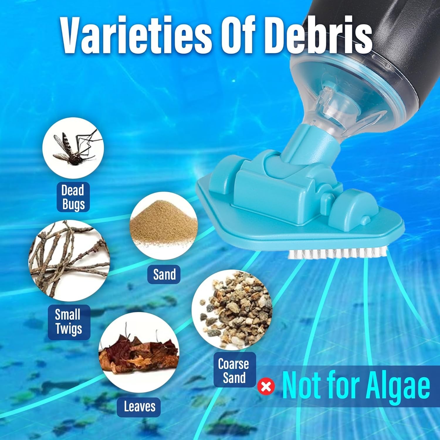 Cordless Pool Vacuum for Hot Tubs & Small Pools Rechargeable Up to 90 Min Blue
