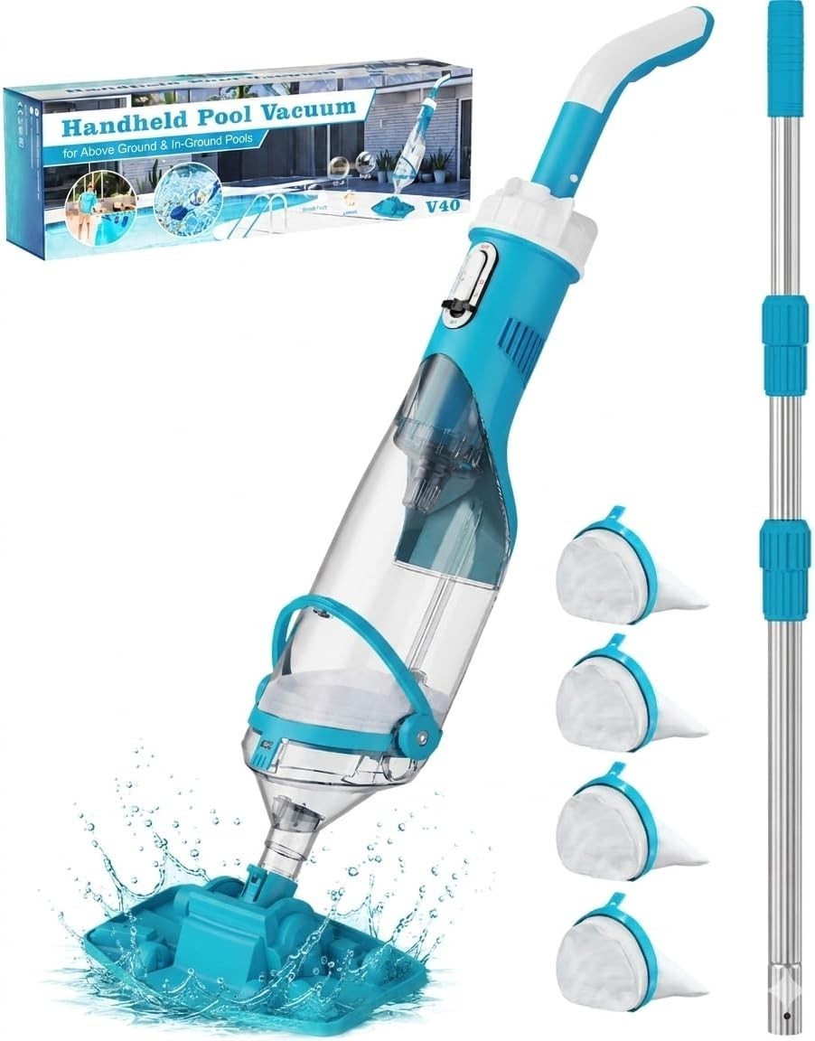 Cordless Pool Vacuum with Telescopic Pole 18.5 GPM Powerful Suction 1.5H Super