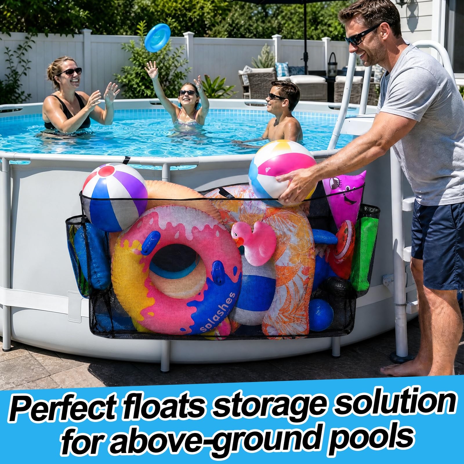 PAMASE Pool Float Storage Bag – 58×31.5x13in Large Hanging Pool Toy Storage Mesh