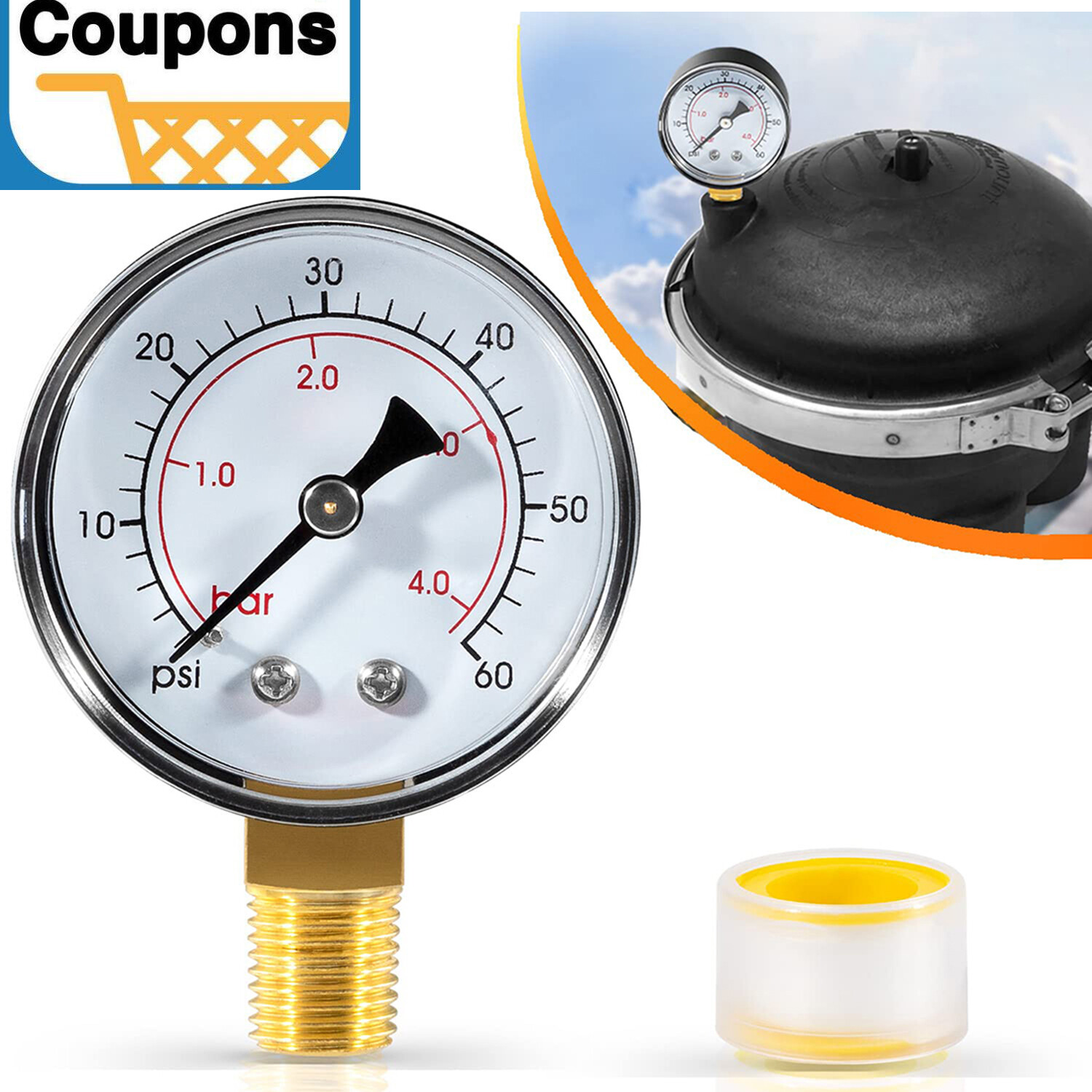 Replacement for Paramount Water Valve Pressure Gauge 005-302-3590-00, 60 PSI