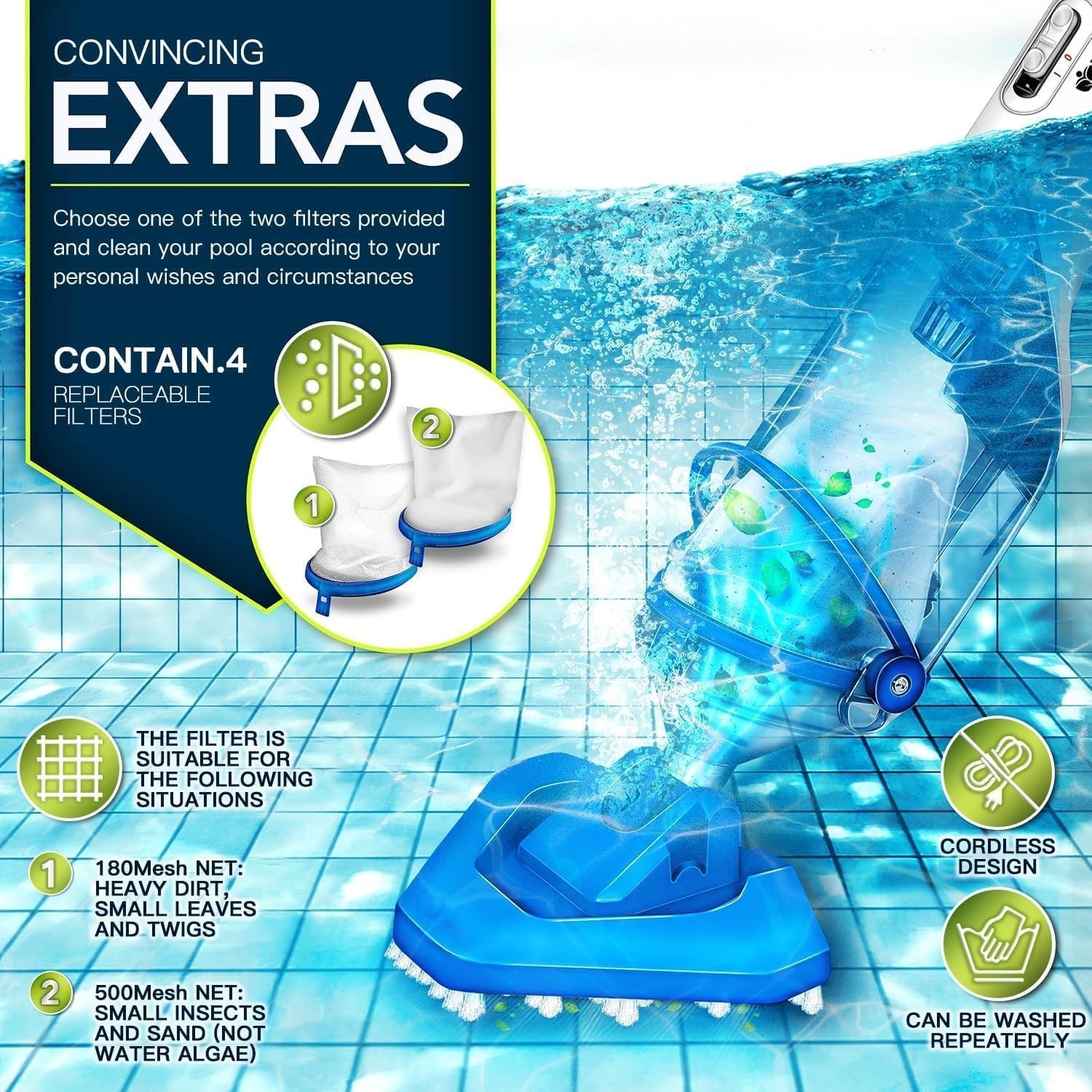 Lightweight Cordless Pool Vacuum with Telescopic Pole – Effortless Cleaning