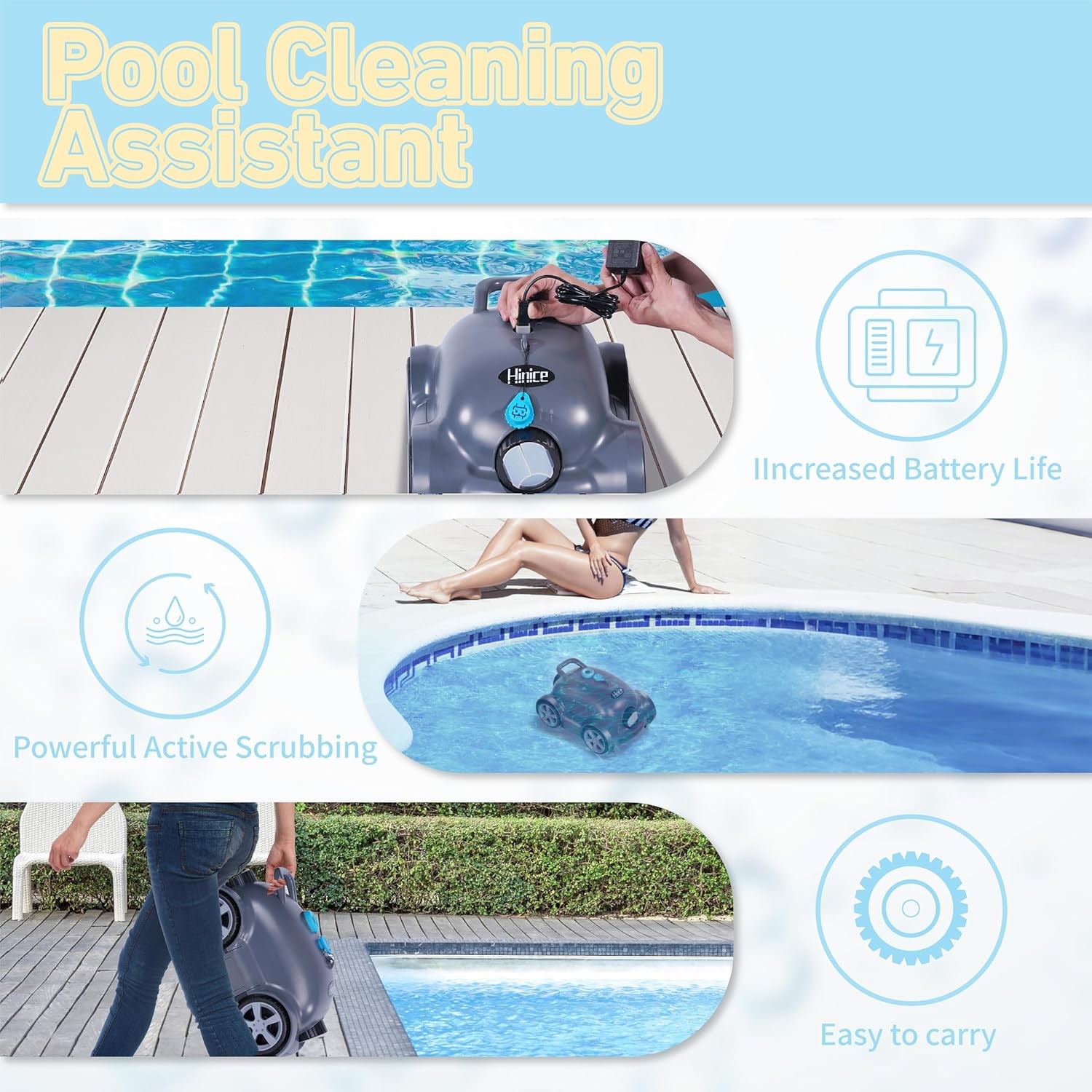 Cordless Wall Climbing Robotic Pool Cleaner for 2200 Sq Ft In-Ground Pools White