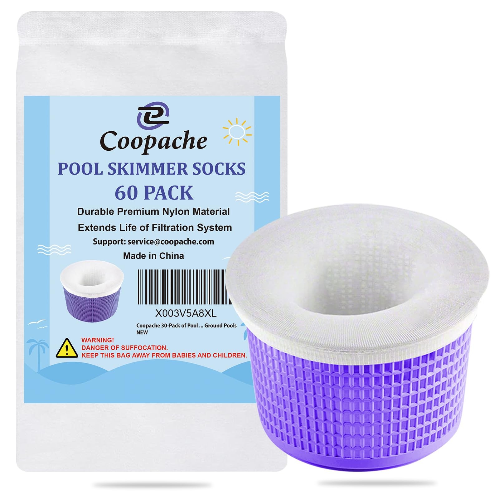 60-Pack of Pool Skimmer Socks – Filters Baskets, Skimmers Cleans Debris and L…