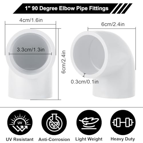 1 Inch 90 Degree Elbow PVC Fitting, 30 Pack 2 Way Furniture Grade PVC