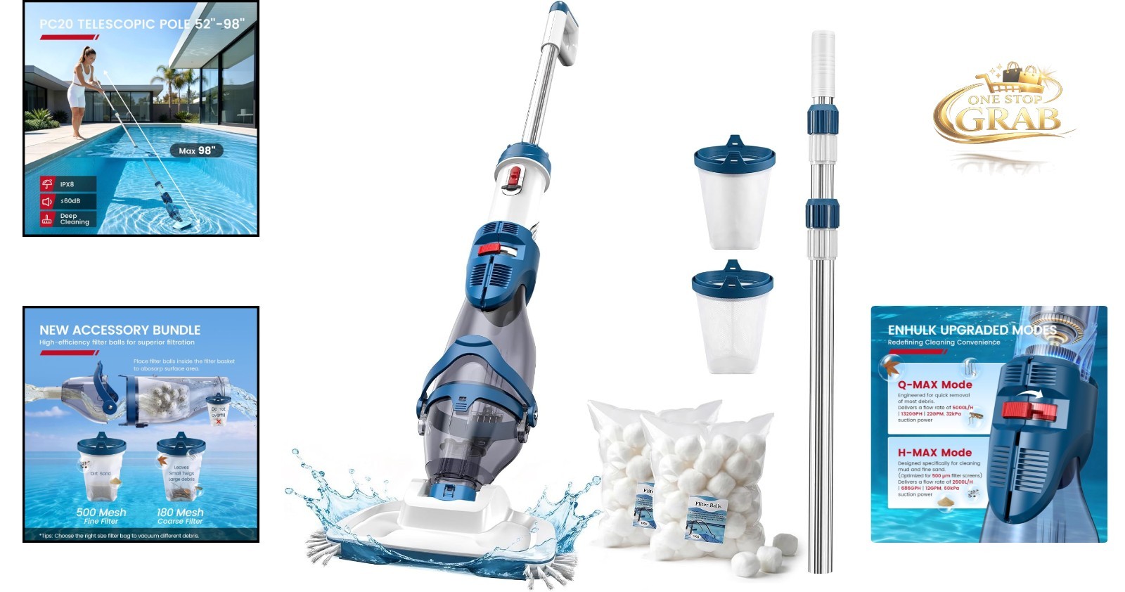 PC20 Cordless Pool Vacuum Upgraded Dual Mode 22 GPM Suction Telescopic