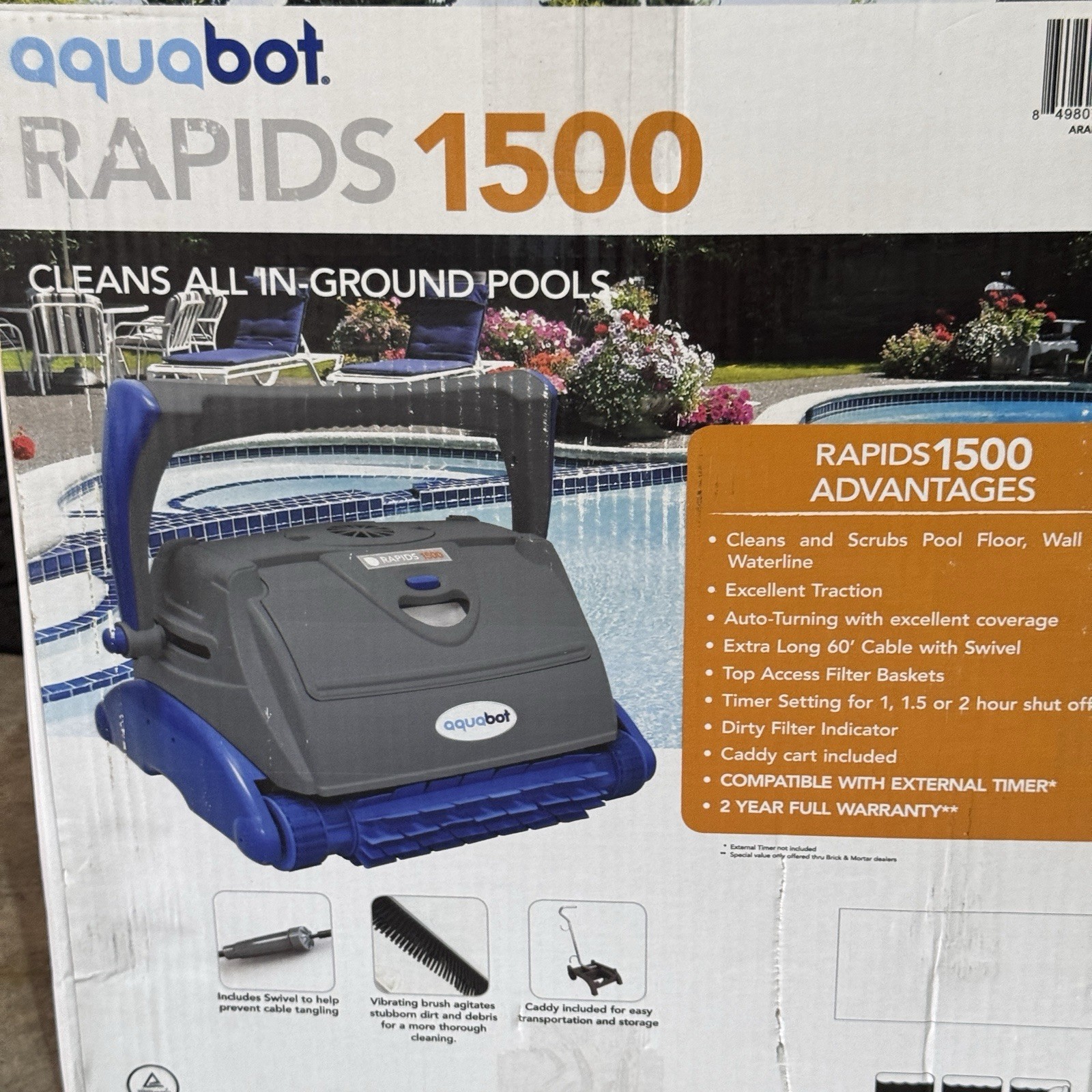 Aquabot Rapids 1500 Automatic Robotic Pool Cleaner w/ Caddy & Swivel Cable