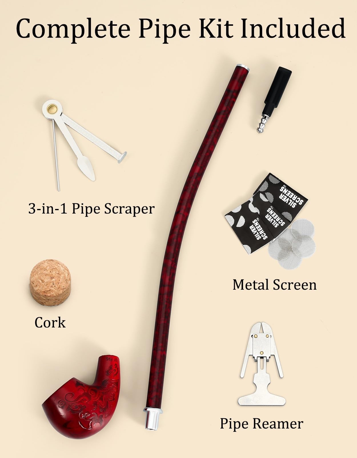 Joyoldelf Tobacco Pipe – Handcrafted 16&Prime;Length Large (Pack of 1), red