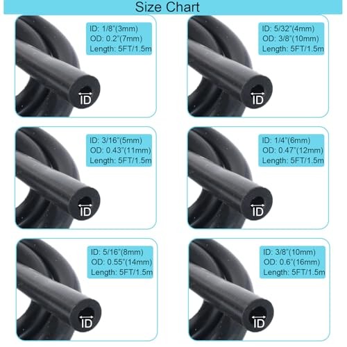 Silicone Vacuum Hose Kit 6PCS 5FT 1/8&Prime; 5/32&Prime; 3/16&Prime; 1/4&Prime; 5/16&Prime; 3/8&Prime; ID 5FT 6PCS