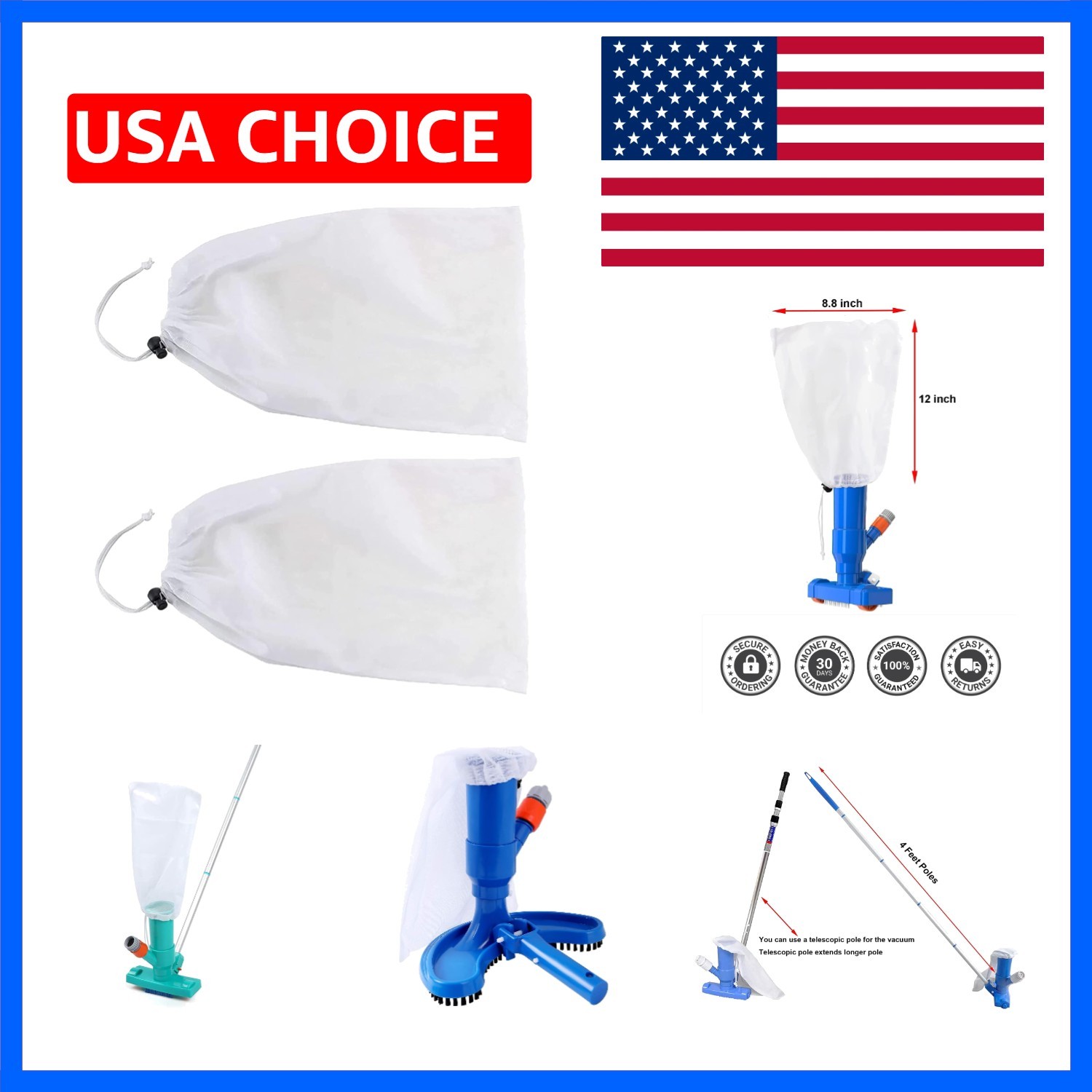 Pool Spa Mini Jet Vacuum Pool Cleaner Fine Mesh Bag for In-ground/Above-Groun…