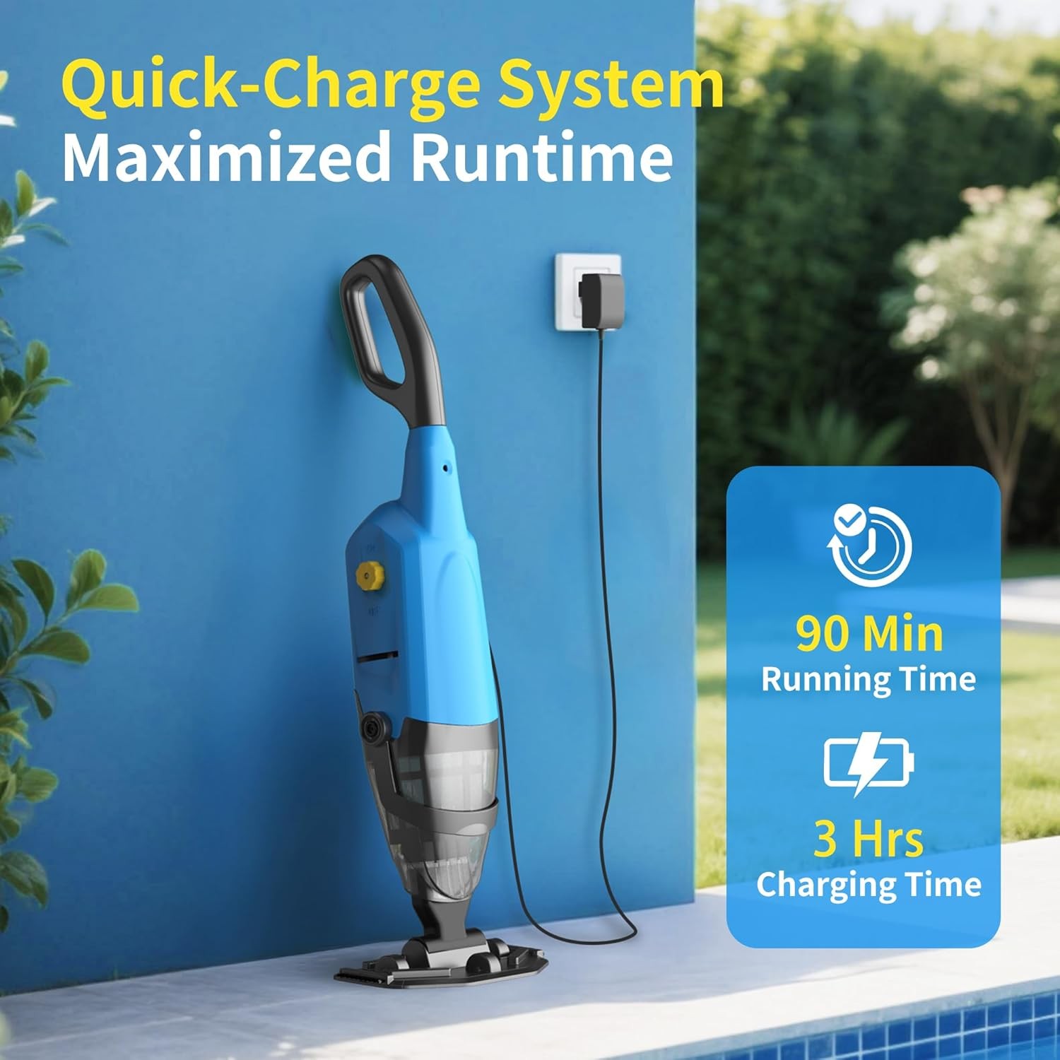 Cordless Powered Handheld Pool Vacuum, Rechargeable Pool Cleaner 90 Mins Runtime