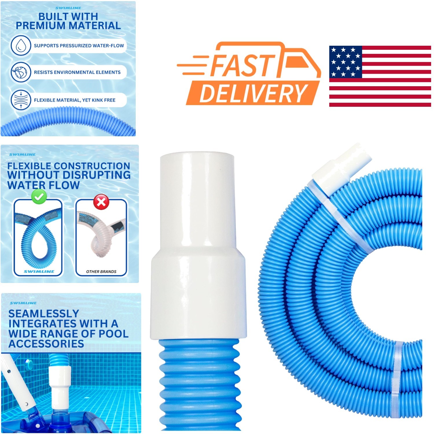 Kink Resistant Pool Vacuum Hose 1.25 Inch by 18 Feet for Hassle Free Cleaning
