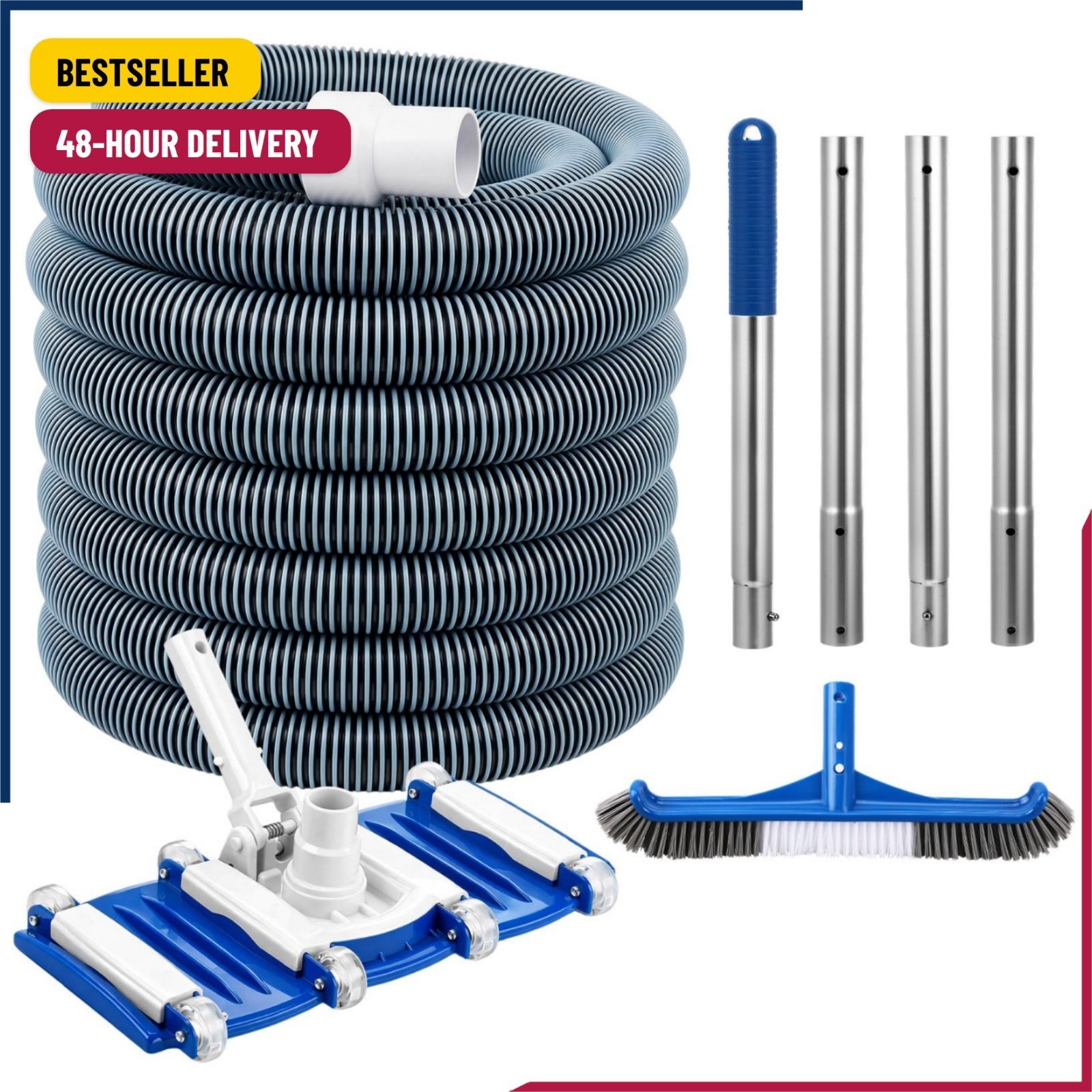 4 Pcs Swimming Pool Cleaning Kit Including Pool Vacuum Head with 1-1/2&Prime; x 30 ft