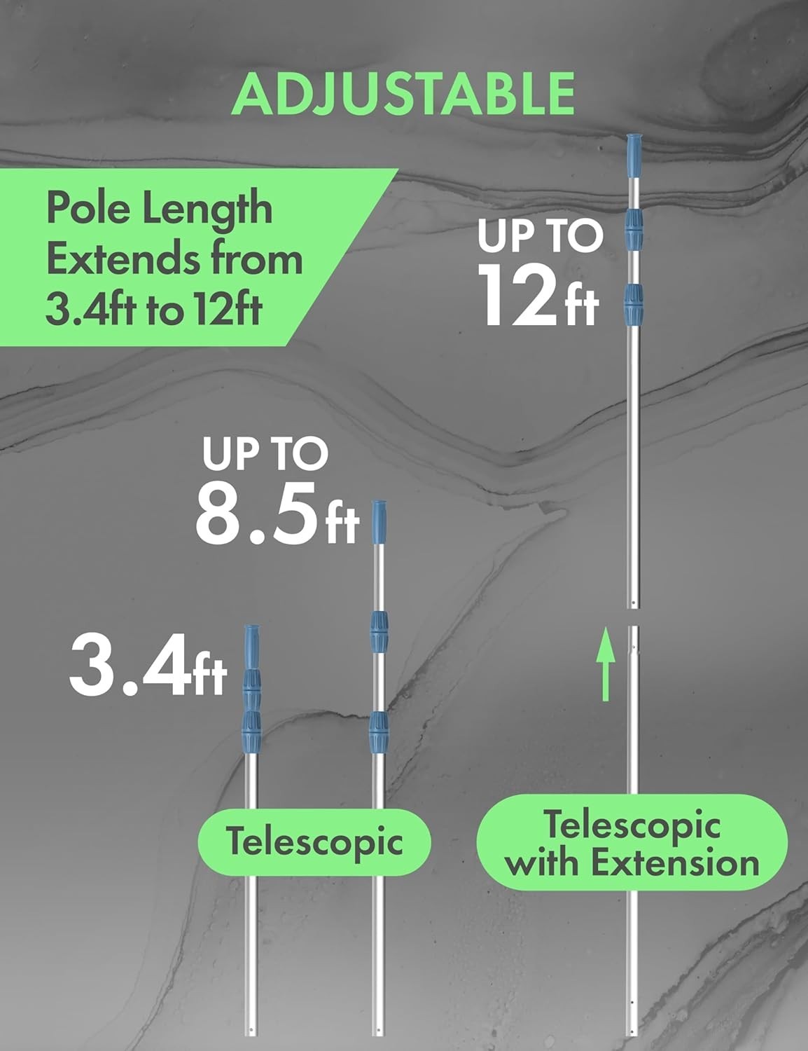 12ft Telescopic Swimming Pool Pole – Pro Aluminum Handle, Adjustable, Heavy Duty