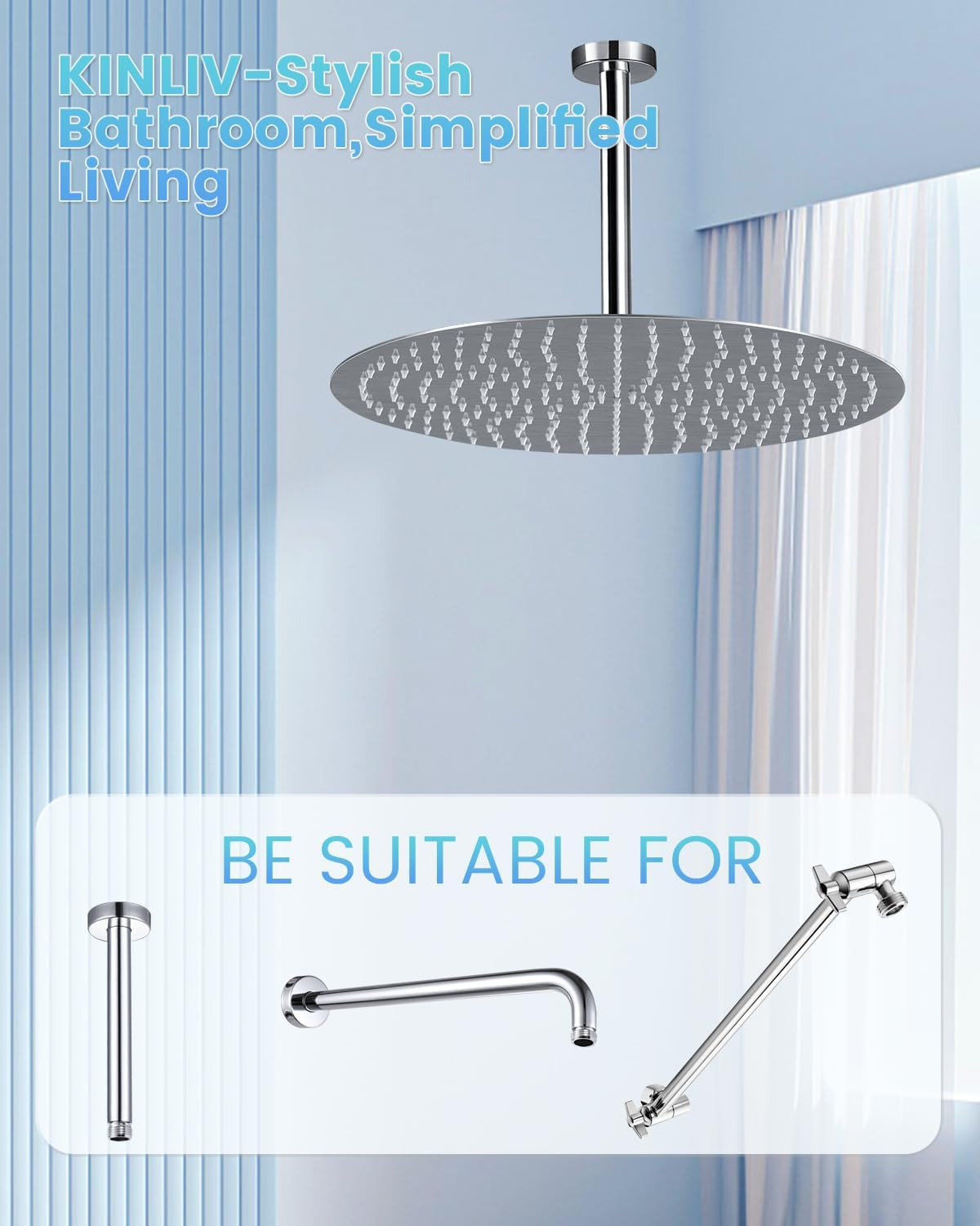 16&Prime; Brushed Nickel Rainfall Shower Head – All Metal with 230 Nozzles
