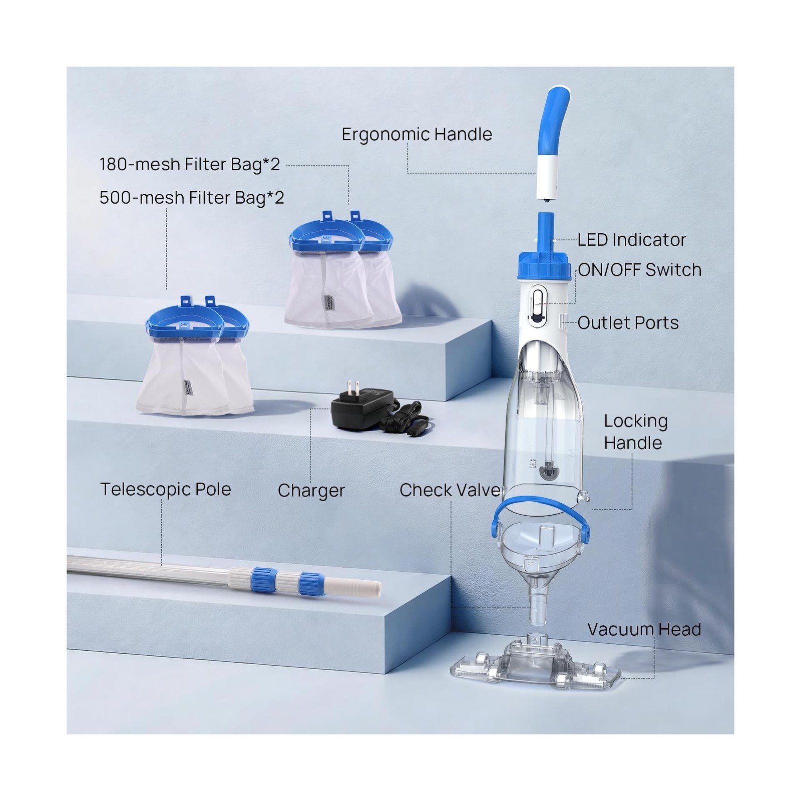 Handheld Pool Vacuum for Above Ground & Inground Pools, Consciot Cordless Rec…