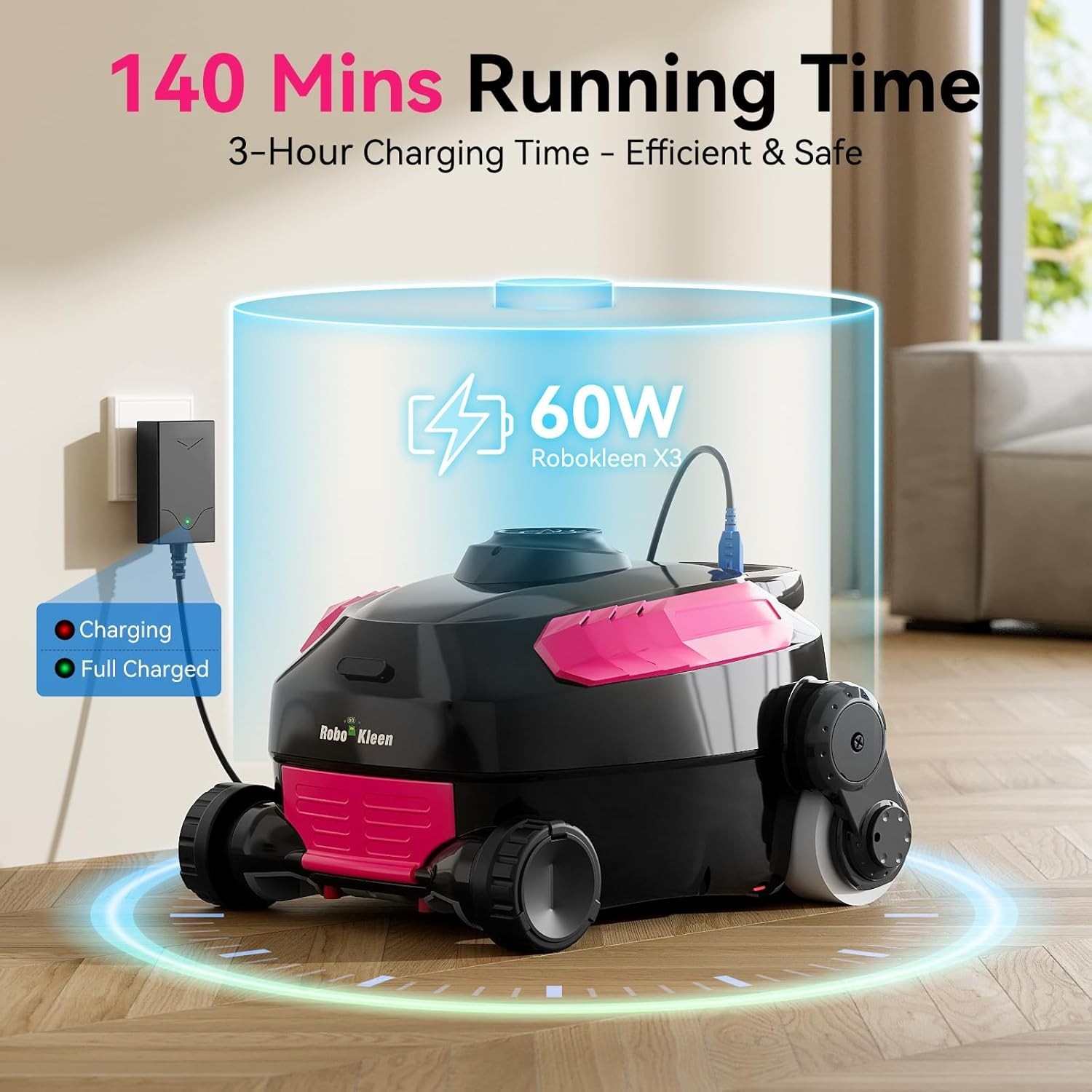 ROBOKLEEN RK-X3 Cordless Robotic Pool Cleaner Wall Climbing To 1615 Sq. Ft.