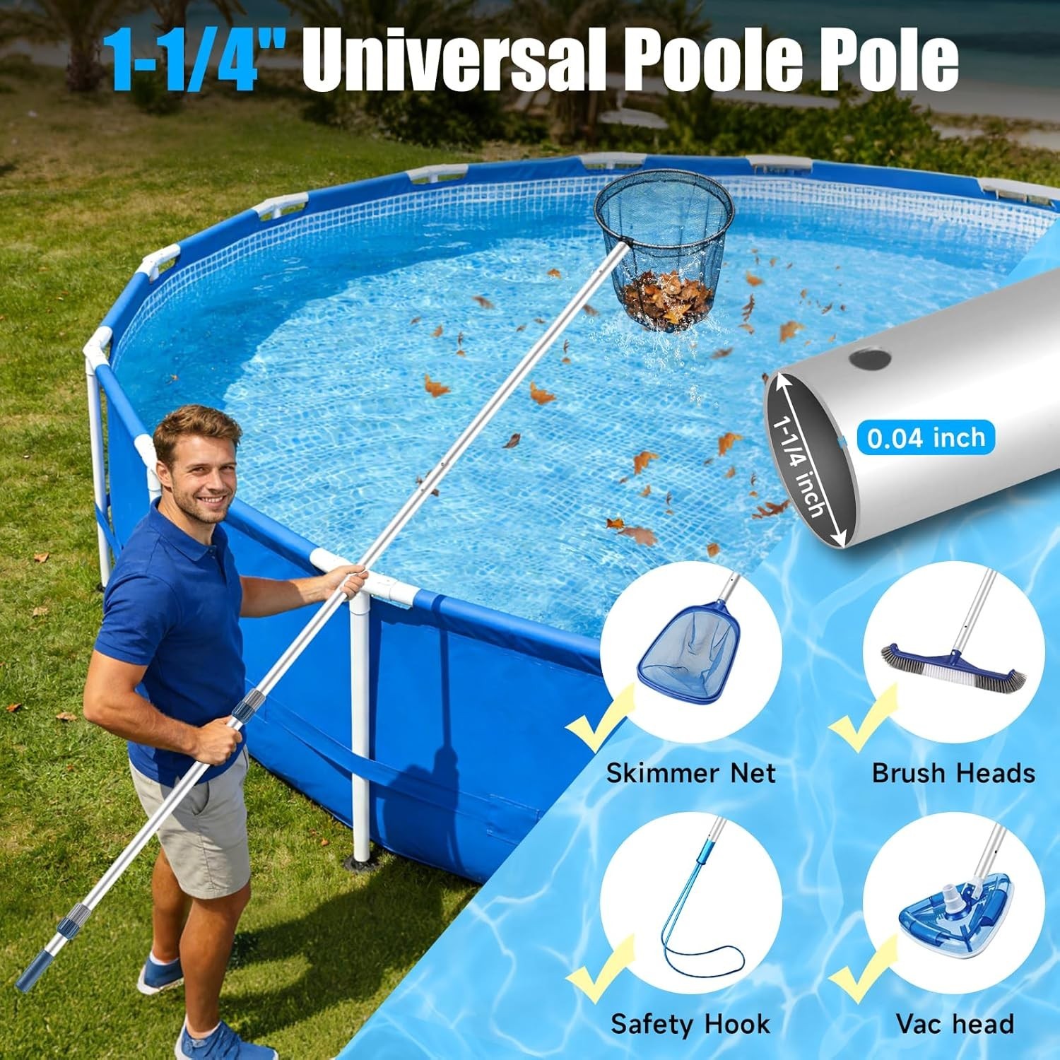 Extendable Telescopic Pool Pole – 12ft Aluminum Construction