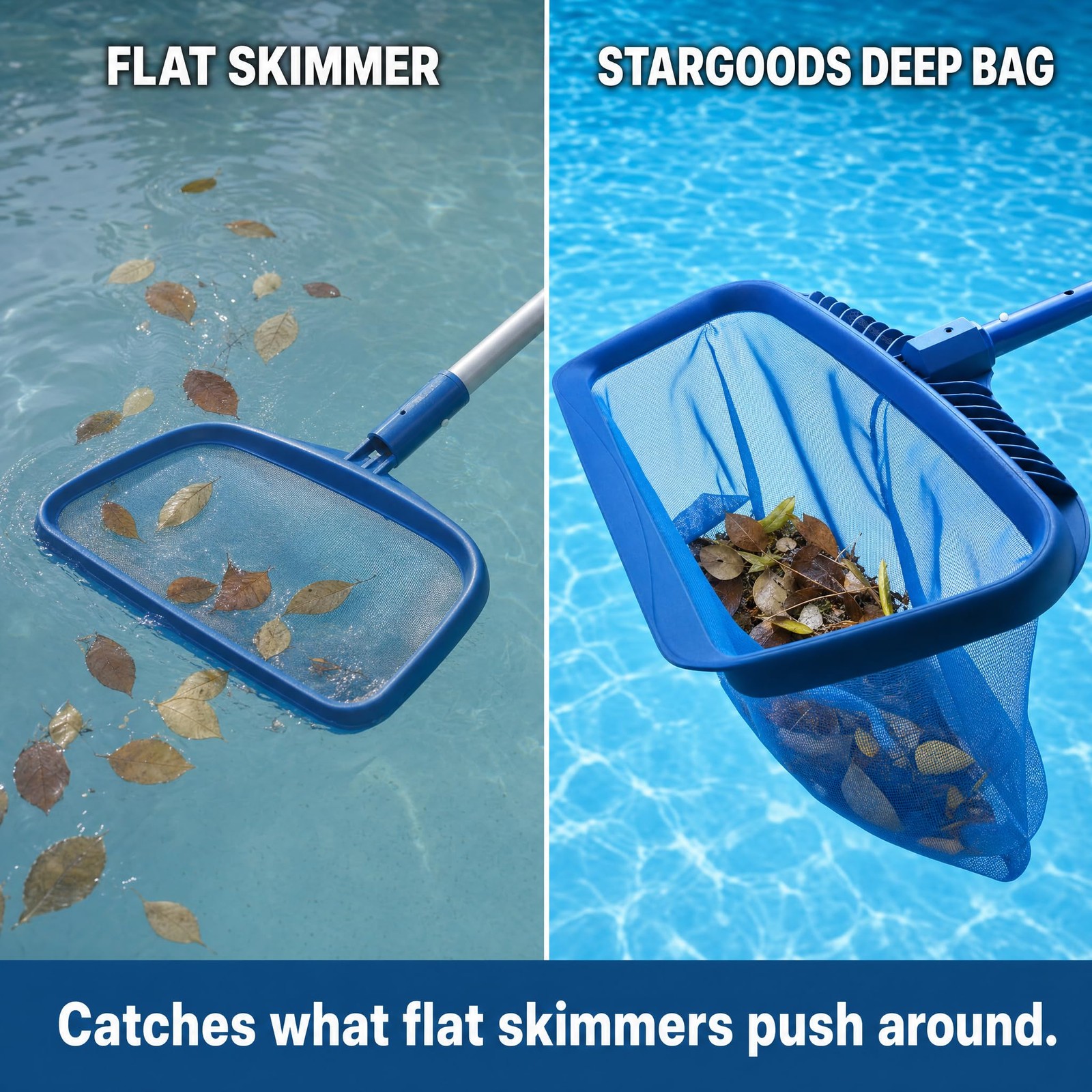 STARGOODS 20&Prime; Pool Skimmer Net – Heavy-Capacity Deep Bag Leaf Rake for Blue