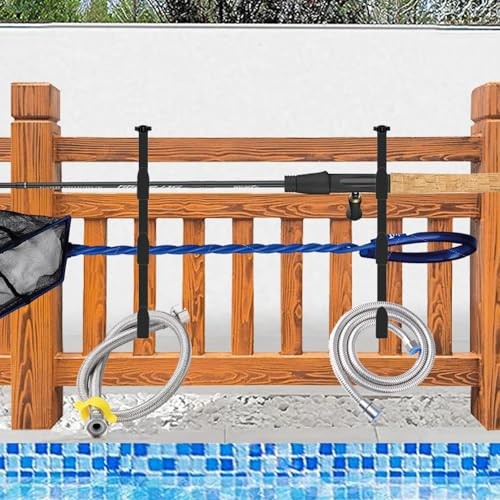 Black Pool Pole Hangers, Adjustable Heavy Duty Swimming Pool Fence Hooks 2Pcs